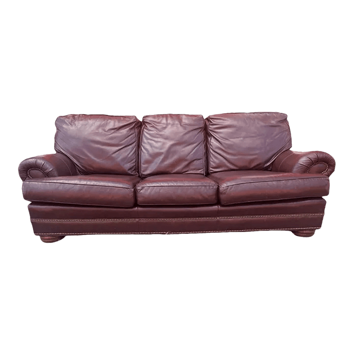 Thomasville Burgundy Leather 92” Sofa With Nail Head Trim - Thumbnail 2