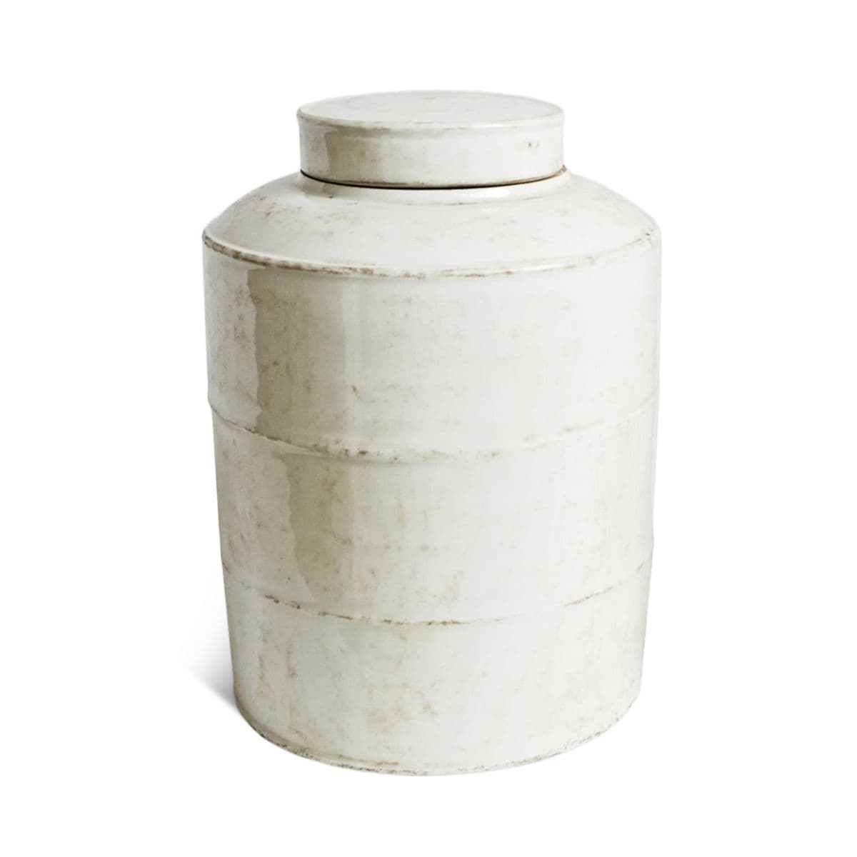 Vintage White Ceramic Jar W/ Lid Small - Thumbnail 2