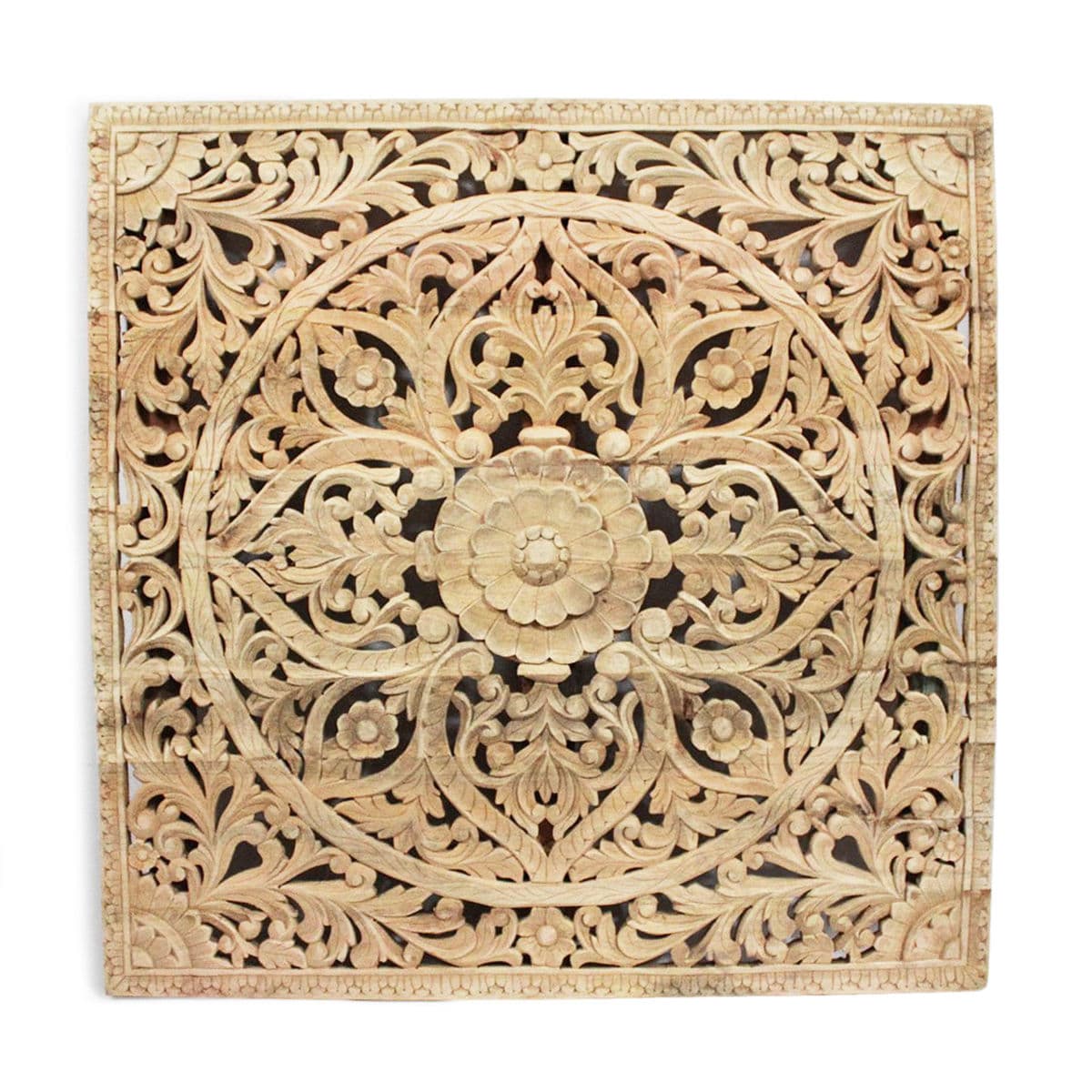 Natural Square Teak Carved Panel / Headboard 60 - Thumbnail 2