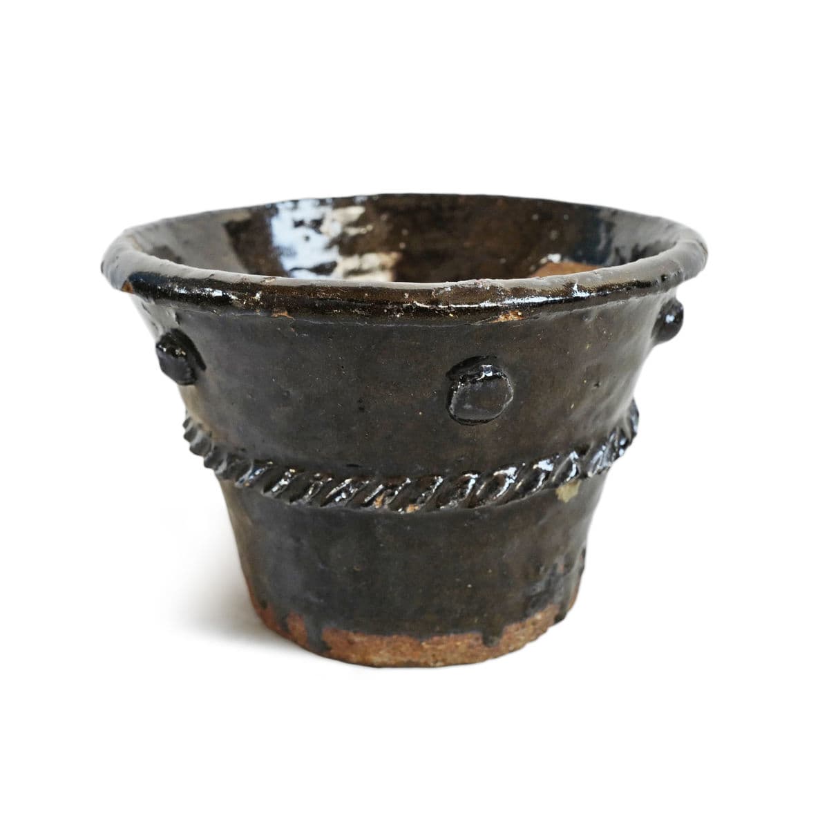 Vintage Ceramic Black Braided Pot - Thumbnail 2