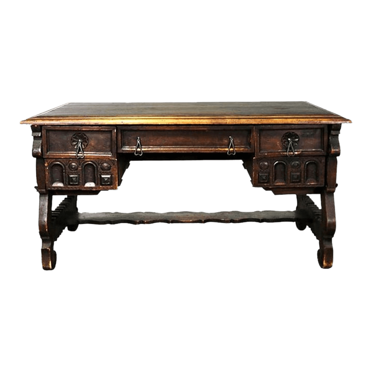 Heavily Carved Artes De México Internacionales Hacienda Style Desk - Vintage 1960s - Thumbnail 2