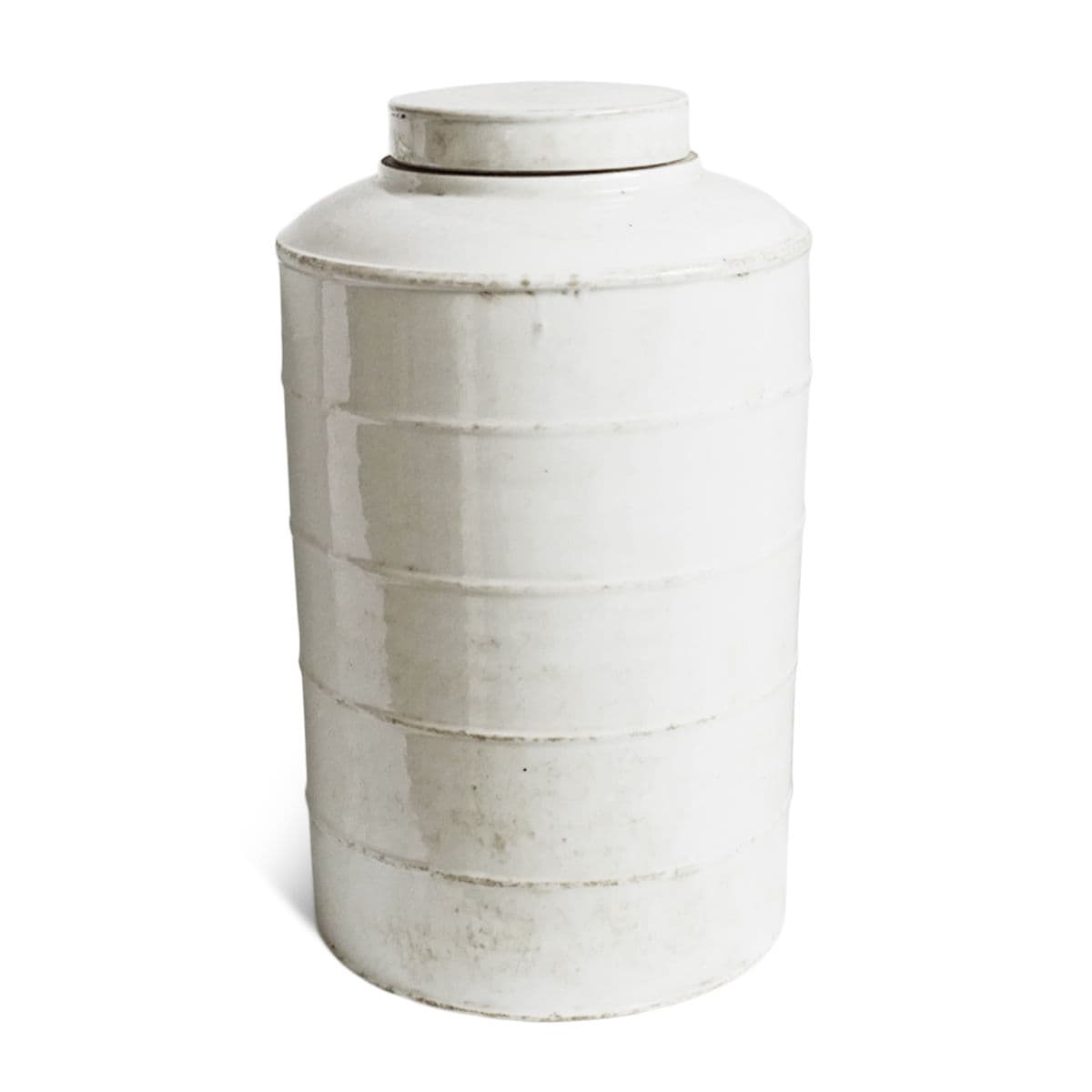 Vintage White Ceramic Jar W/ Lid Large - Thumbnail 2