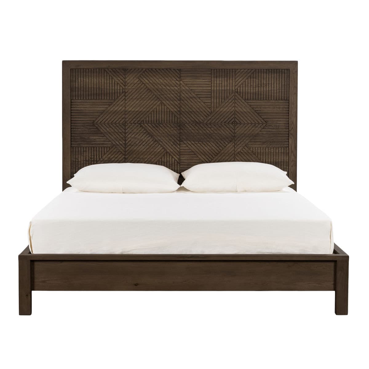 Walnut Stain Geometric Queen Bed - Thumbnail 2