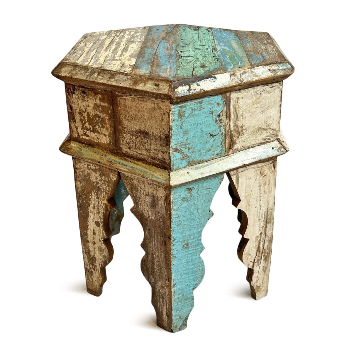 Salvaged Wood Hexagon Side Table - Thumbnail 2