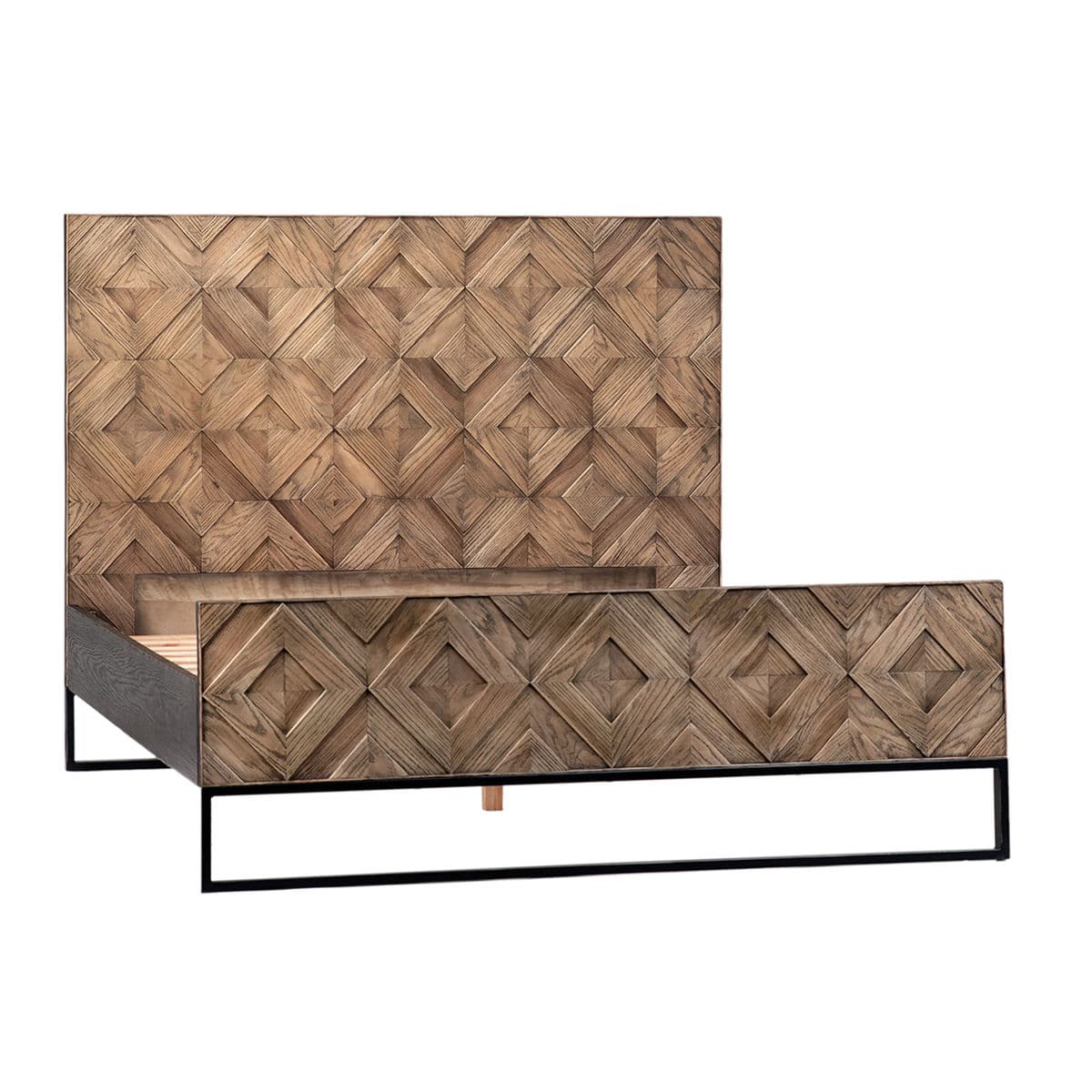 Modern Wood Parquet Queen Bed - Thumbnail 2