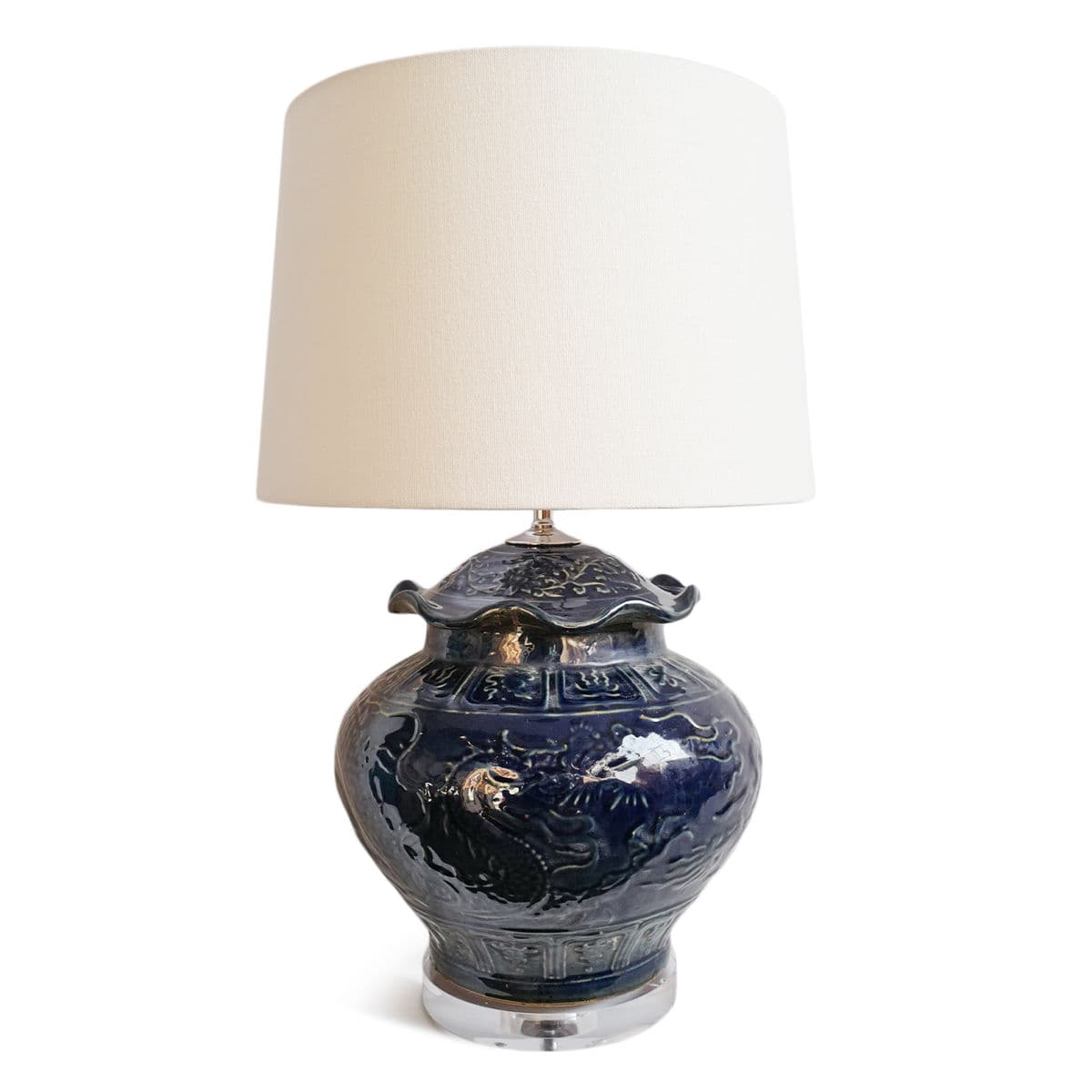 Vintage Indigo Ceramic Ming Table Lamp - Thumbnail 2
