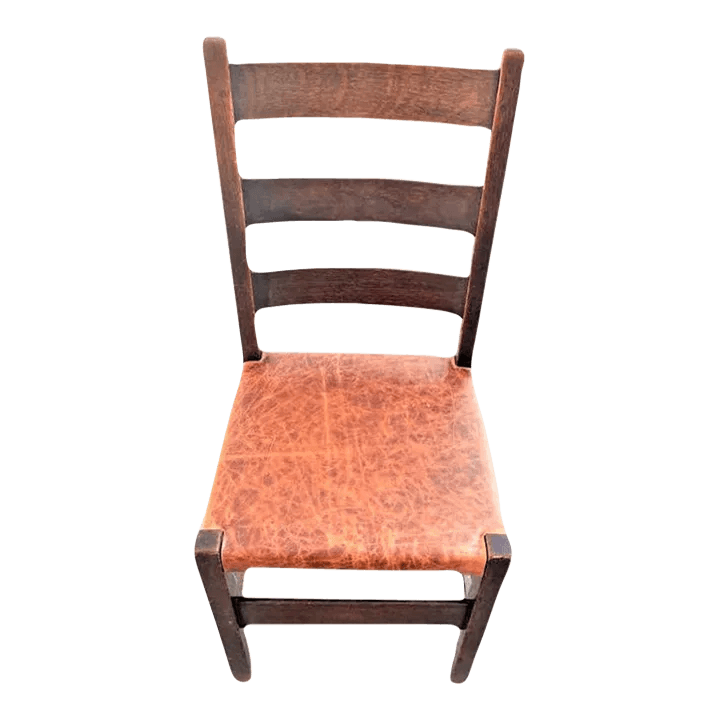 Signed Gustav Stickley Quarter Sawn Mission Oak Chair With New Leather Seat Cover - Early 20th Century - Thumbnail 2