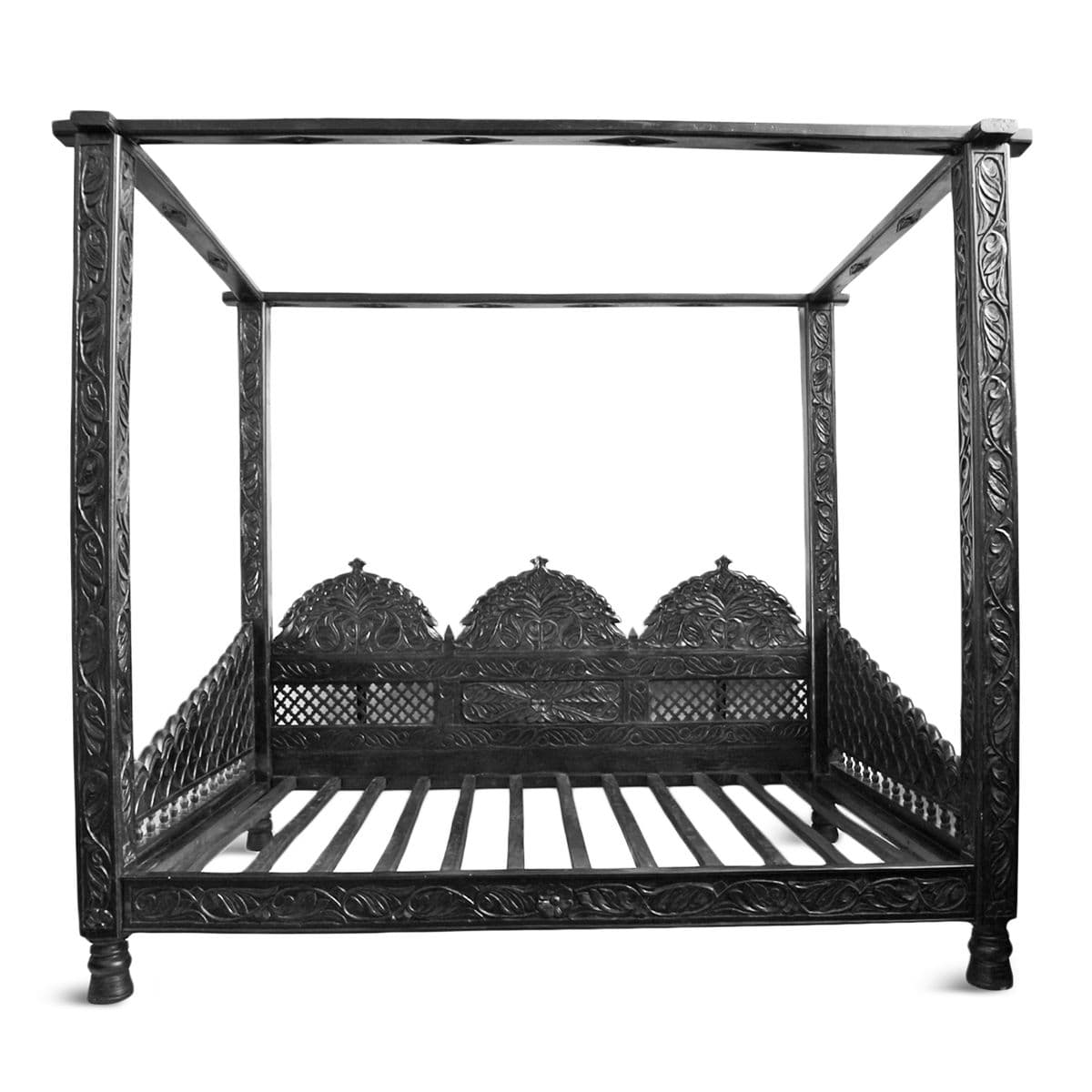 Raja Ebony Carved Wood Canopy Daybed - Thumbnail 2