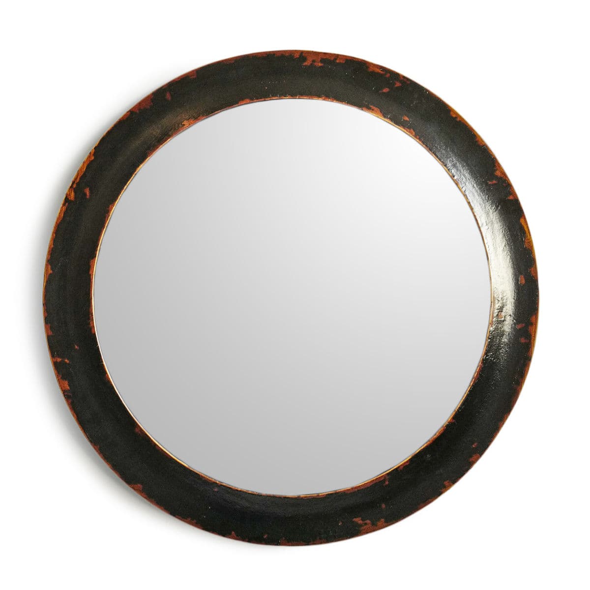 Vintage Round Black Distressed Wood Mirror - Thumbnail 2