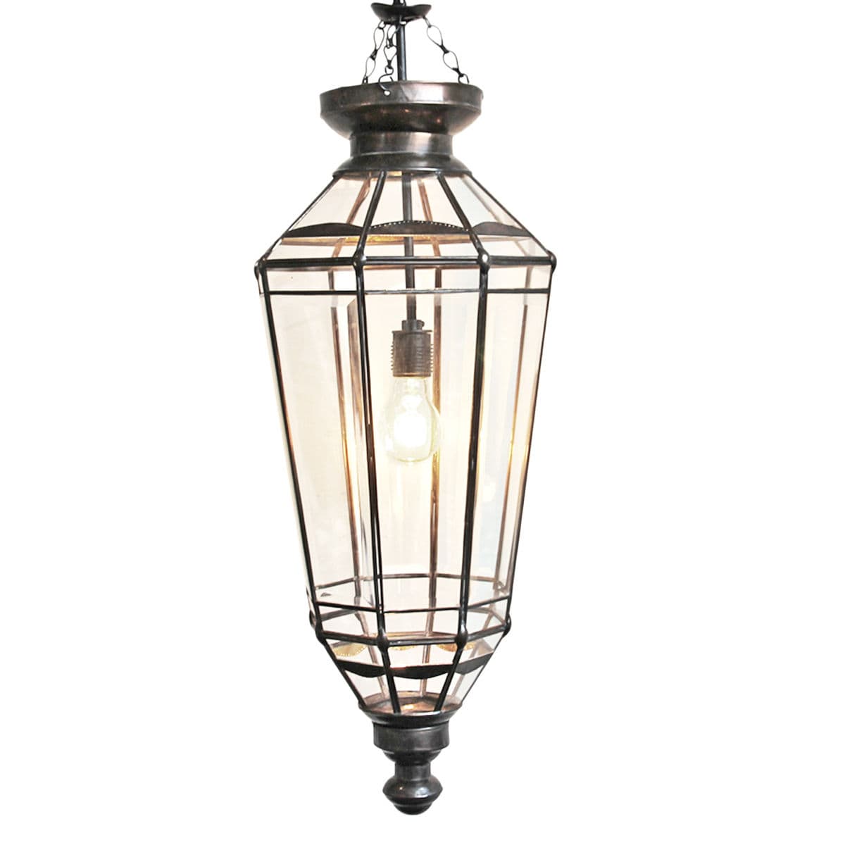 Beveled Glass & Iron Pendant Lamp Large - Thumbnail 2