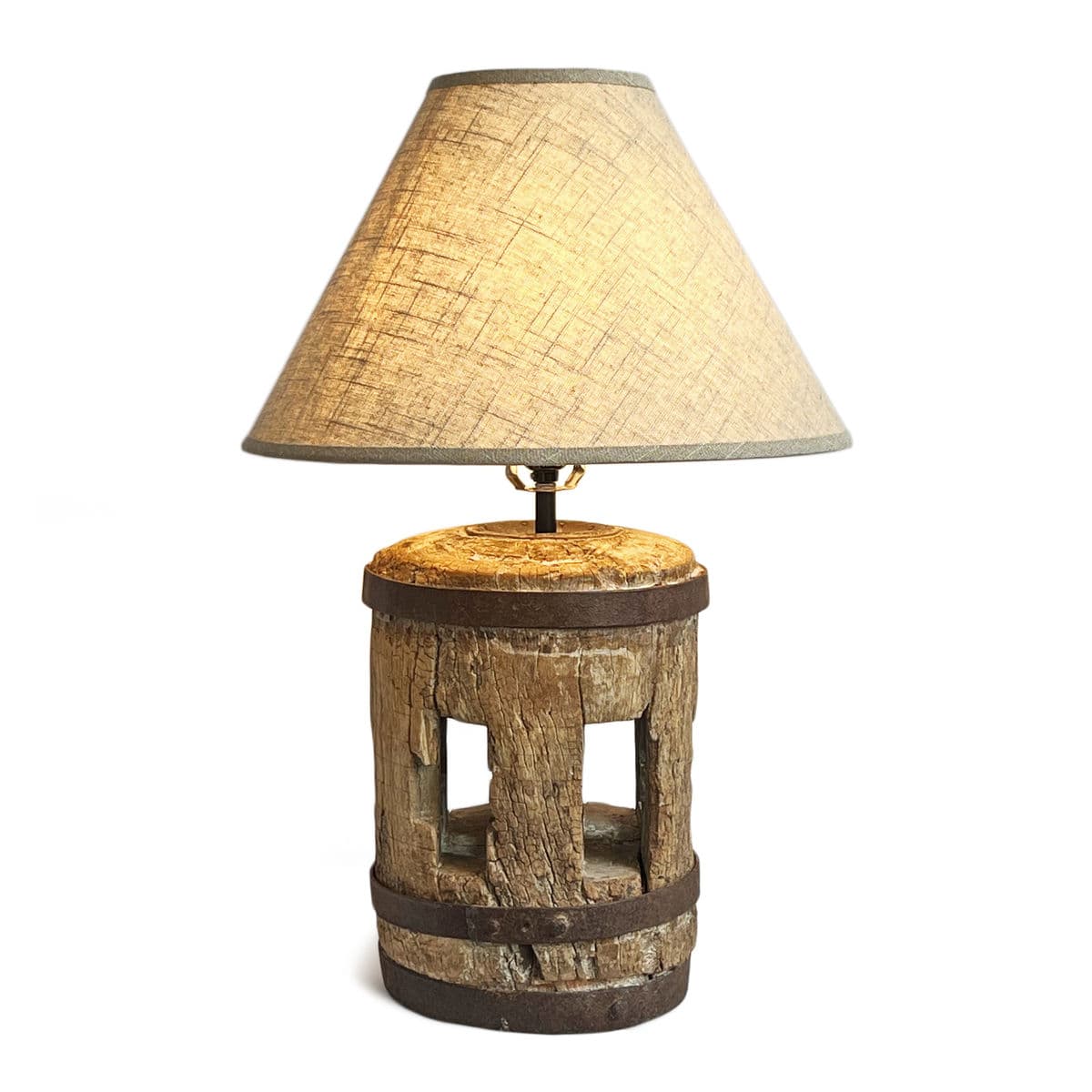 Old Wood Wheel Axle Table Lamp - Thumbnail 2
