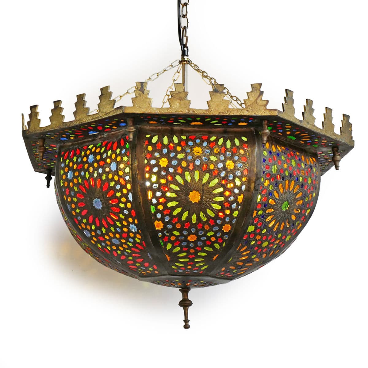 Moroccan Multi Color Bowl Lantern - Thumbnail 2