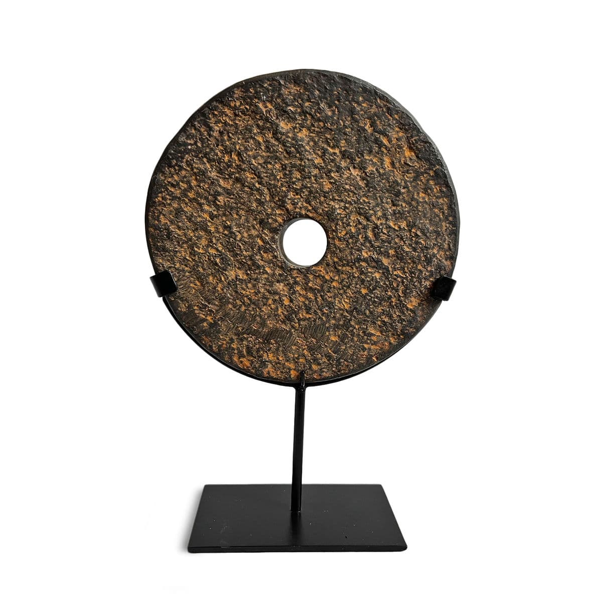 Black Stone Chiseled Disk on Stand Small - Thumbnail 2