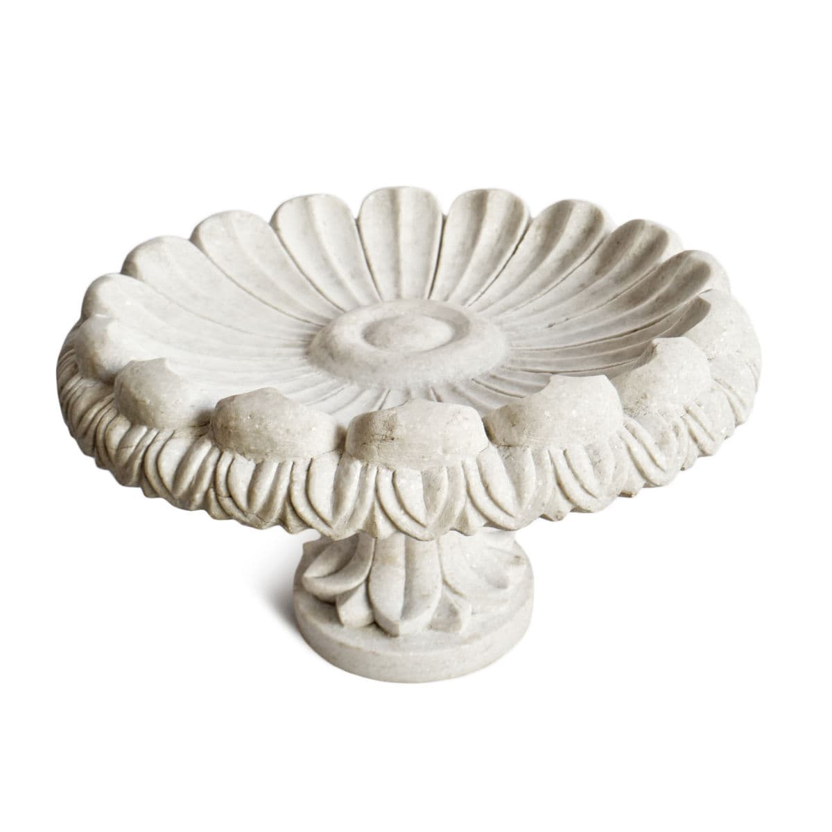 White Marble Lotus Bird Bath - Thumbnail 2
