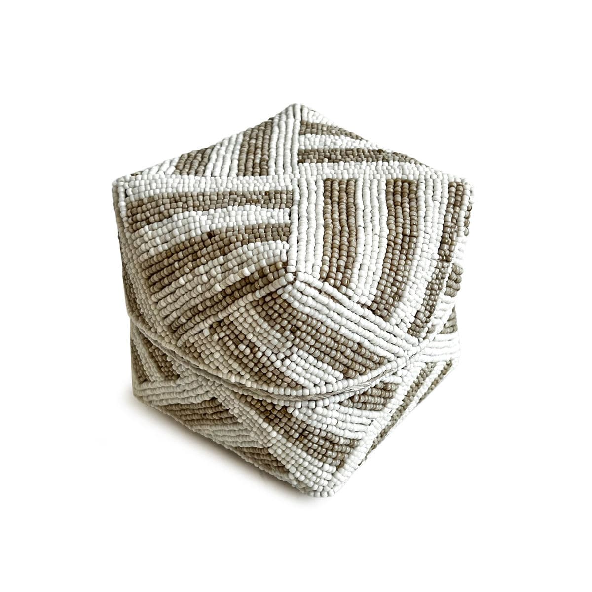 Bamboo Beaded Box Tan & White X-Small - Thumbnail 2