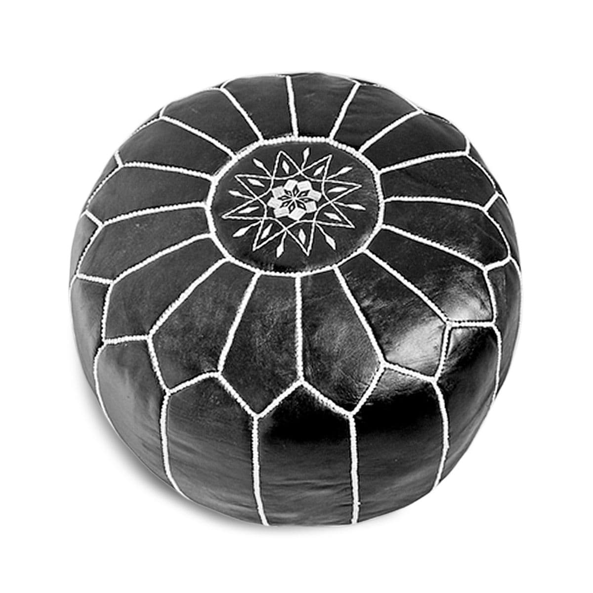 Black Moroccan Leather Pouf - Thumbnail 2