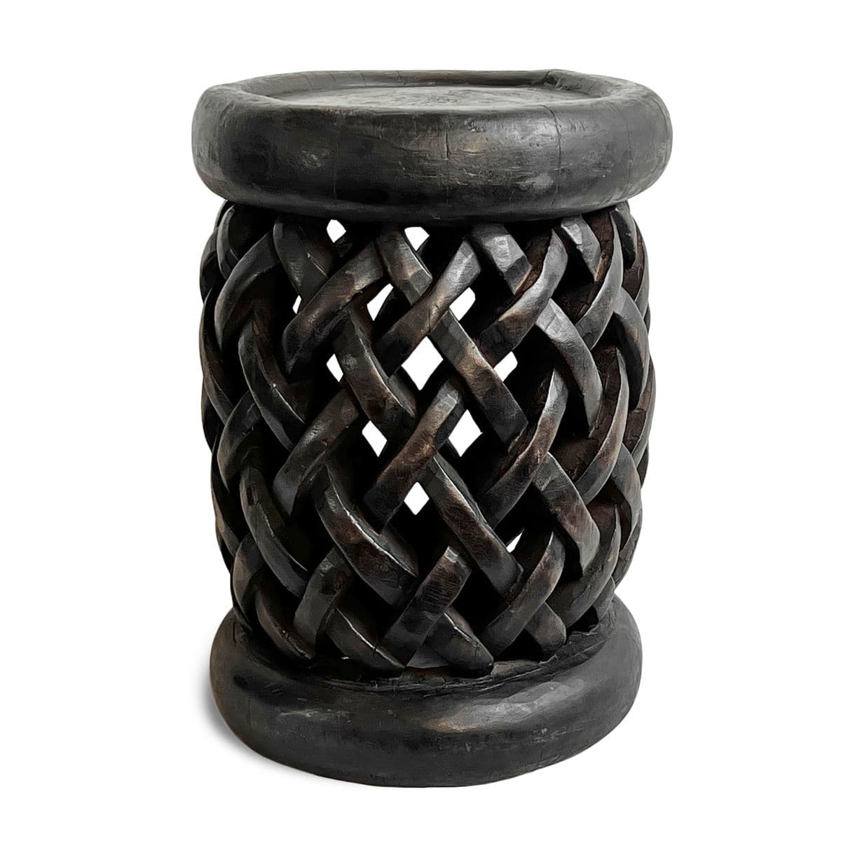 Vintage Basket Style Wood Bamileke Stool Table - Thumbnail 2