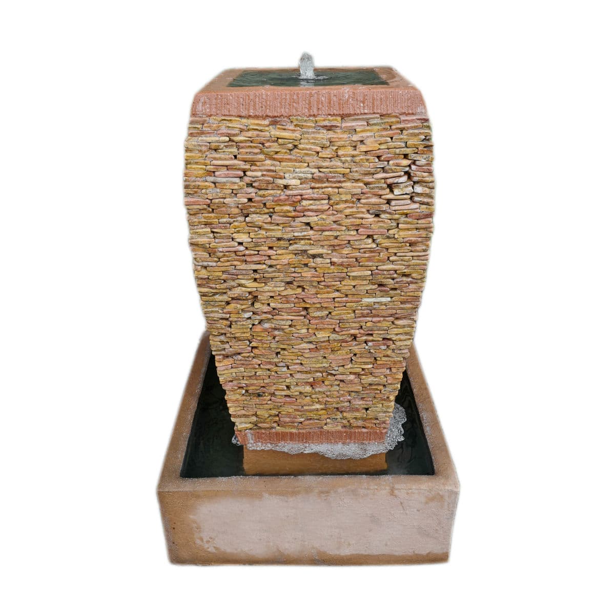 Peach Pebble Stacked Square Urn Fountain - Thumbnail 2