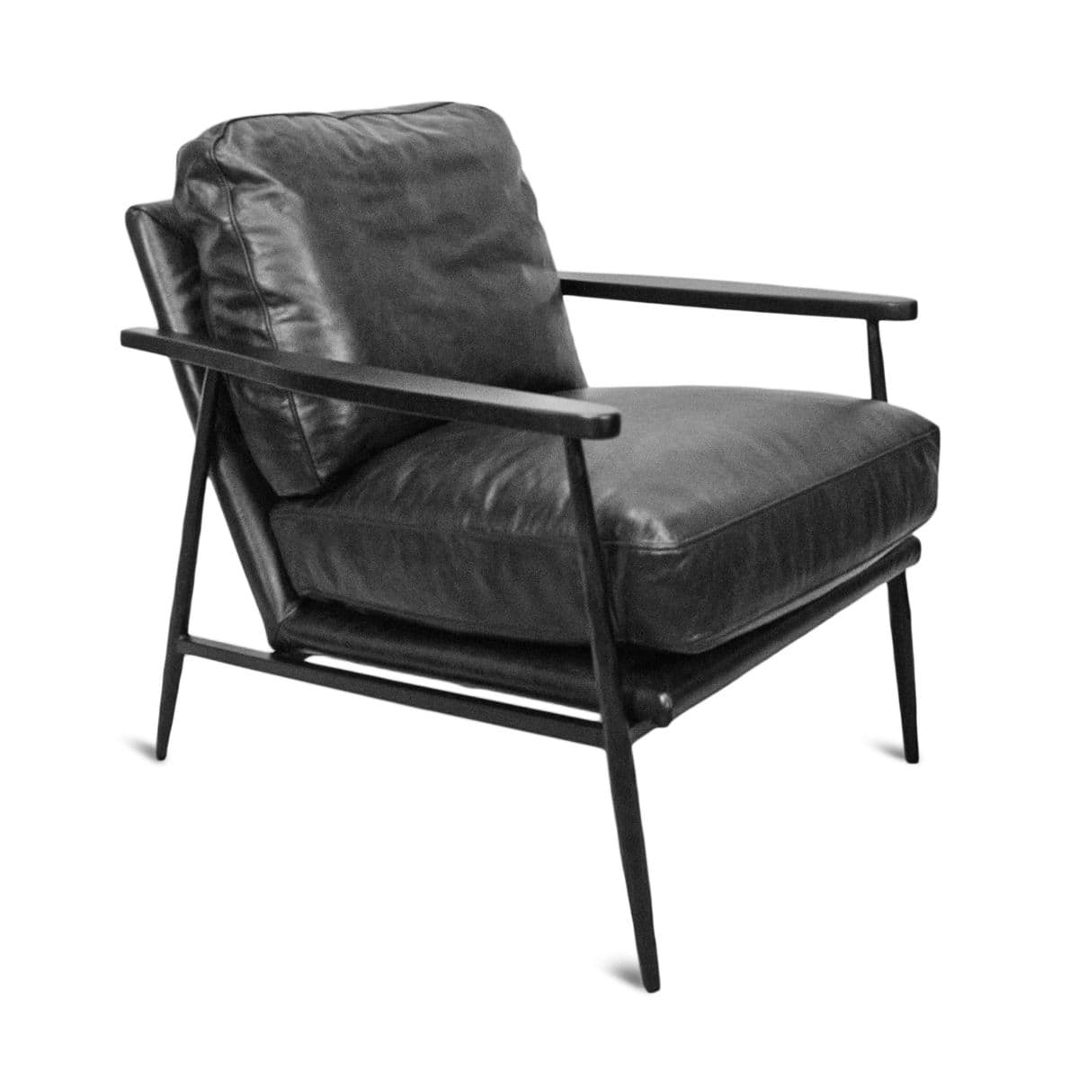 Charcoal Black Leather Club Chair - Thumbnail 2