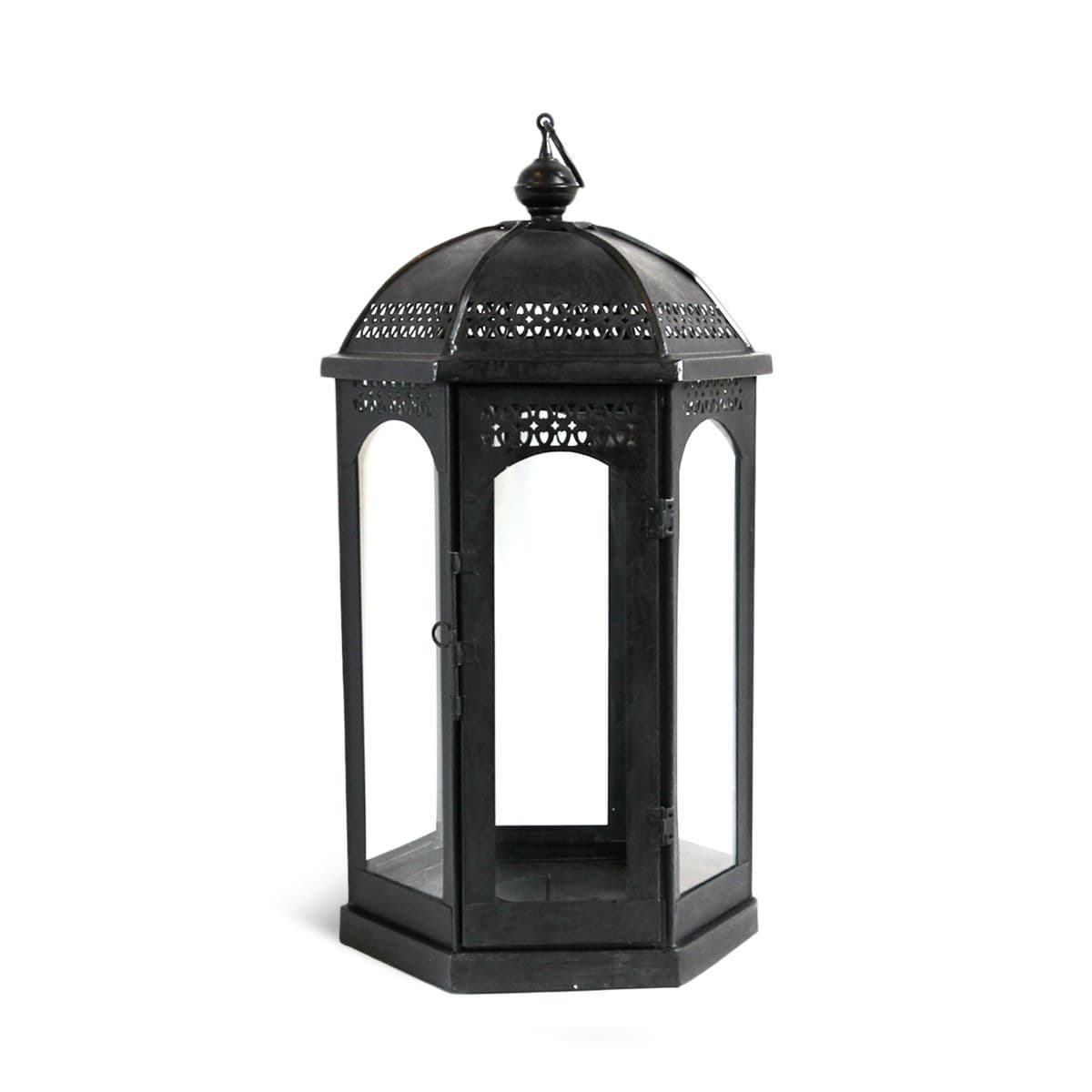Ball Top Black Iron Floor Lantern Small - Thumbnail 2