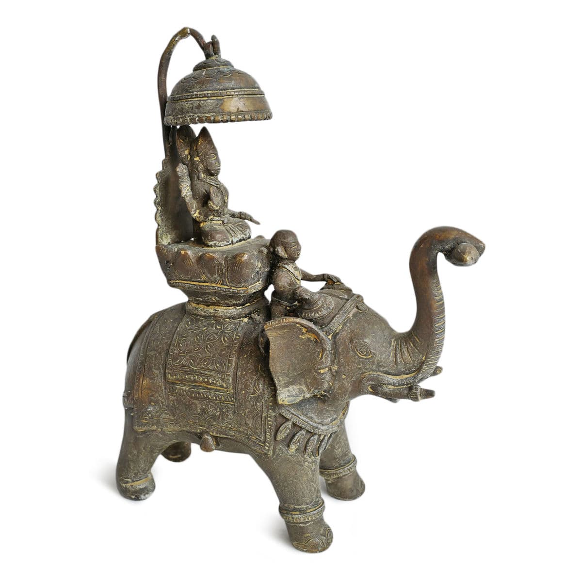 Antique Bronze Elephant w/Shiva Rider - Thumbnail 2