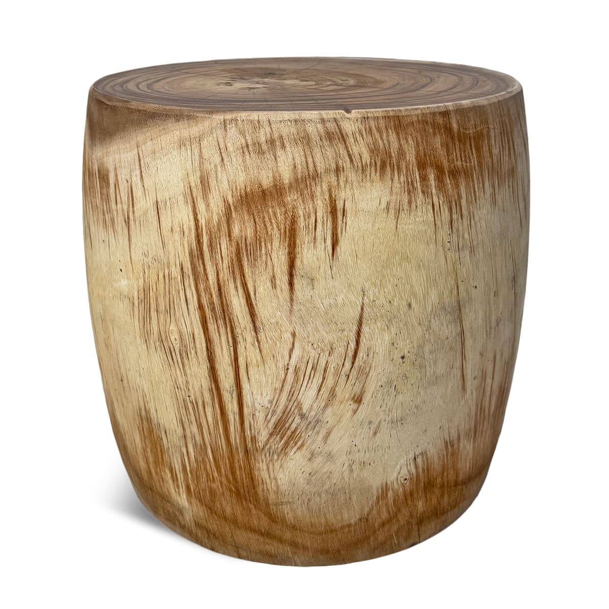 Raw Acacia Wood Drum Stool - Thumbnail 2