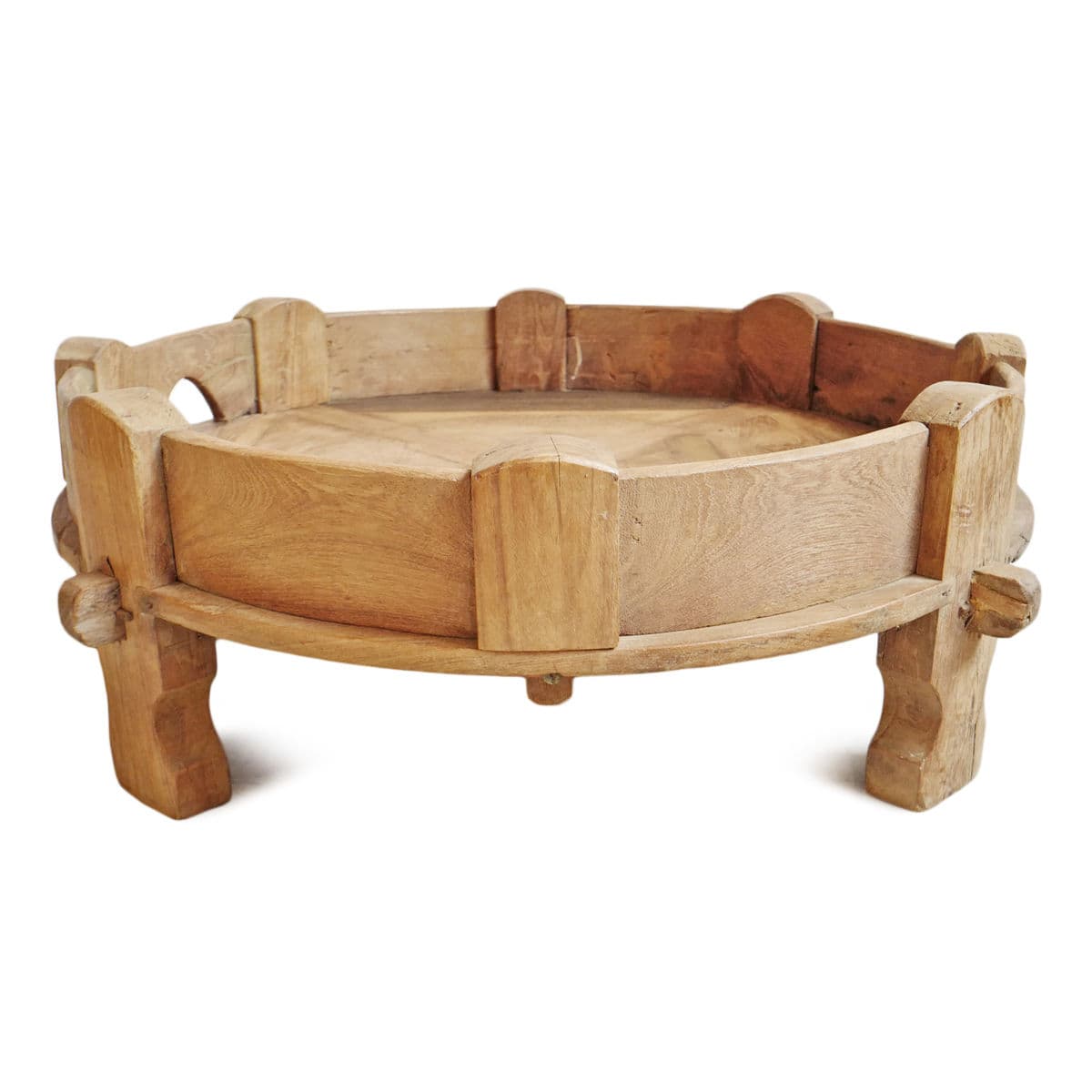 Vintage Chakki Grinder Wood Ottoman - Thumbnail 2