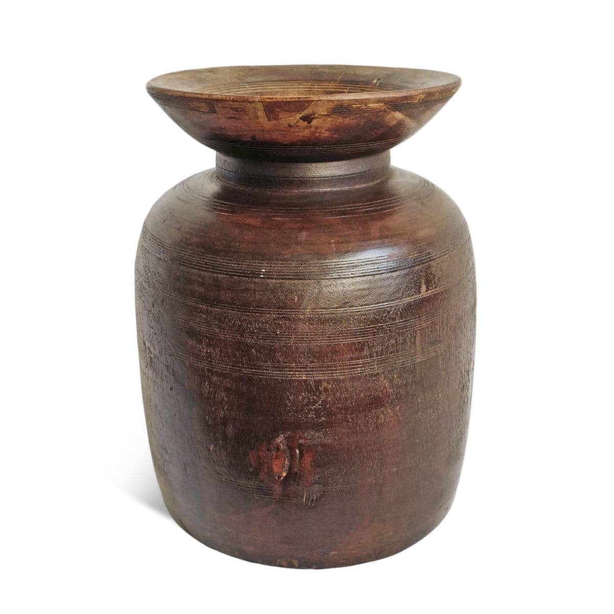 Vintage India Wood Carved Pot - Thumbnail 2