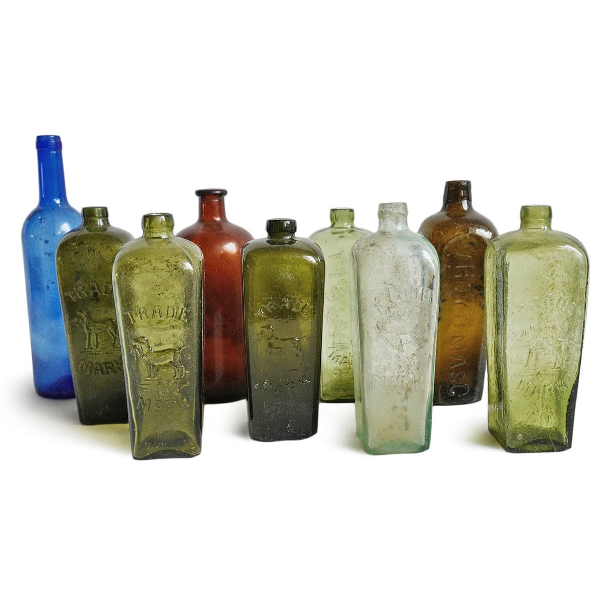 Set of Nine Antique Glass Gin Bottles - Thumbnail 2
