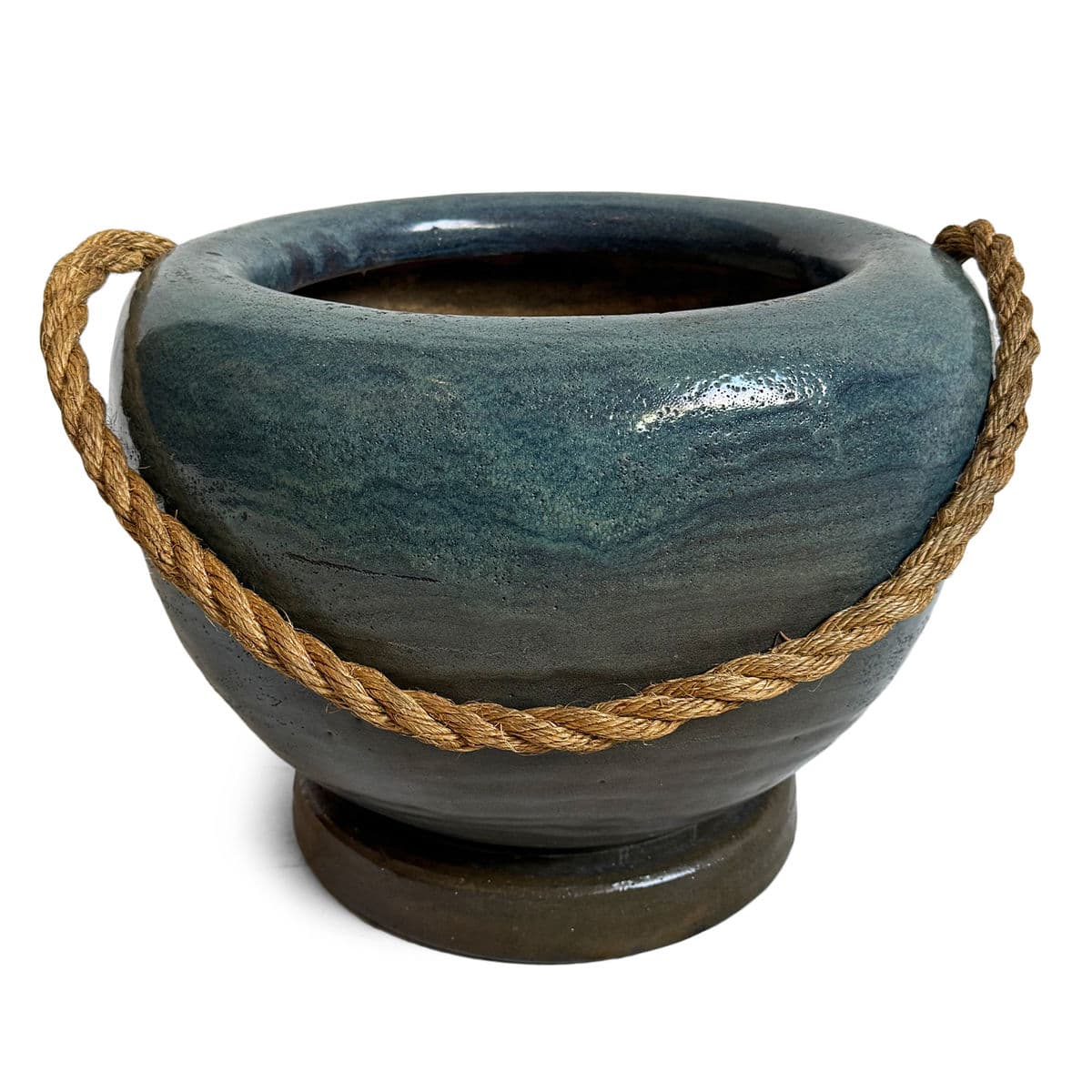 Vintage Teal Blue Ceramic Rope Pot - Thumbnail 2