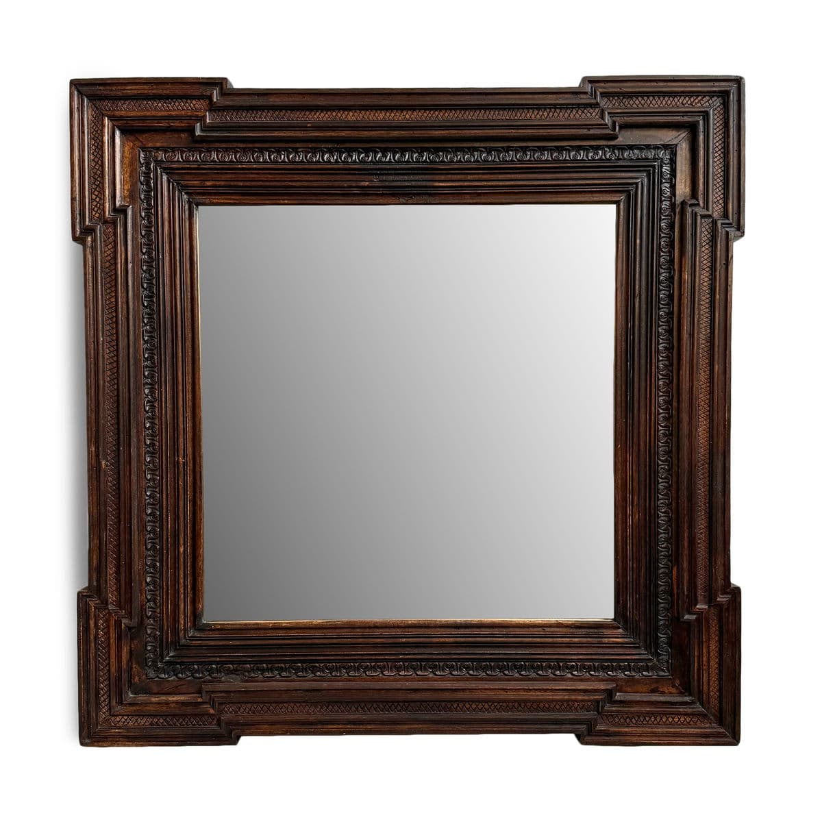 Vintage Walnut Square Mirror - Thumbnail 2
