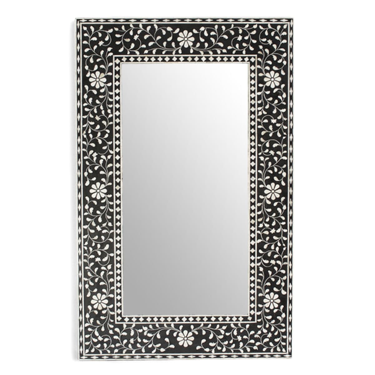 Black & White Floral Inlay Mirror - Thumbnail 2