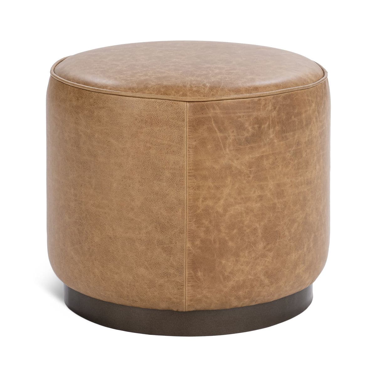 Aged Caramel Leather Round Stool - Thumbnail 2