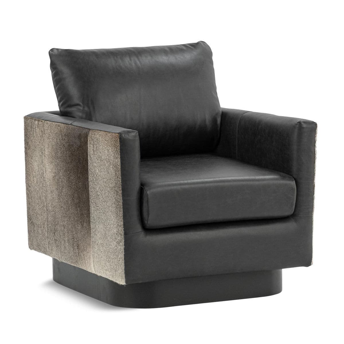 Black Leather & Hide Accent Chair - Thumbnail 2
