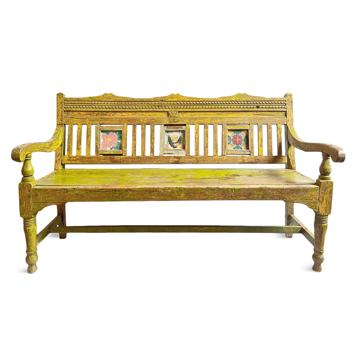 Chartreuse Vintage Colonial Bench - Thumbnail 2
