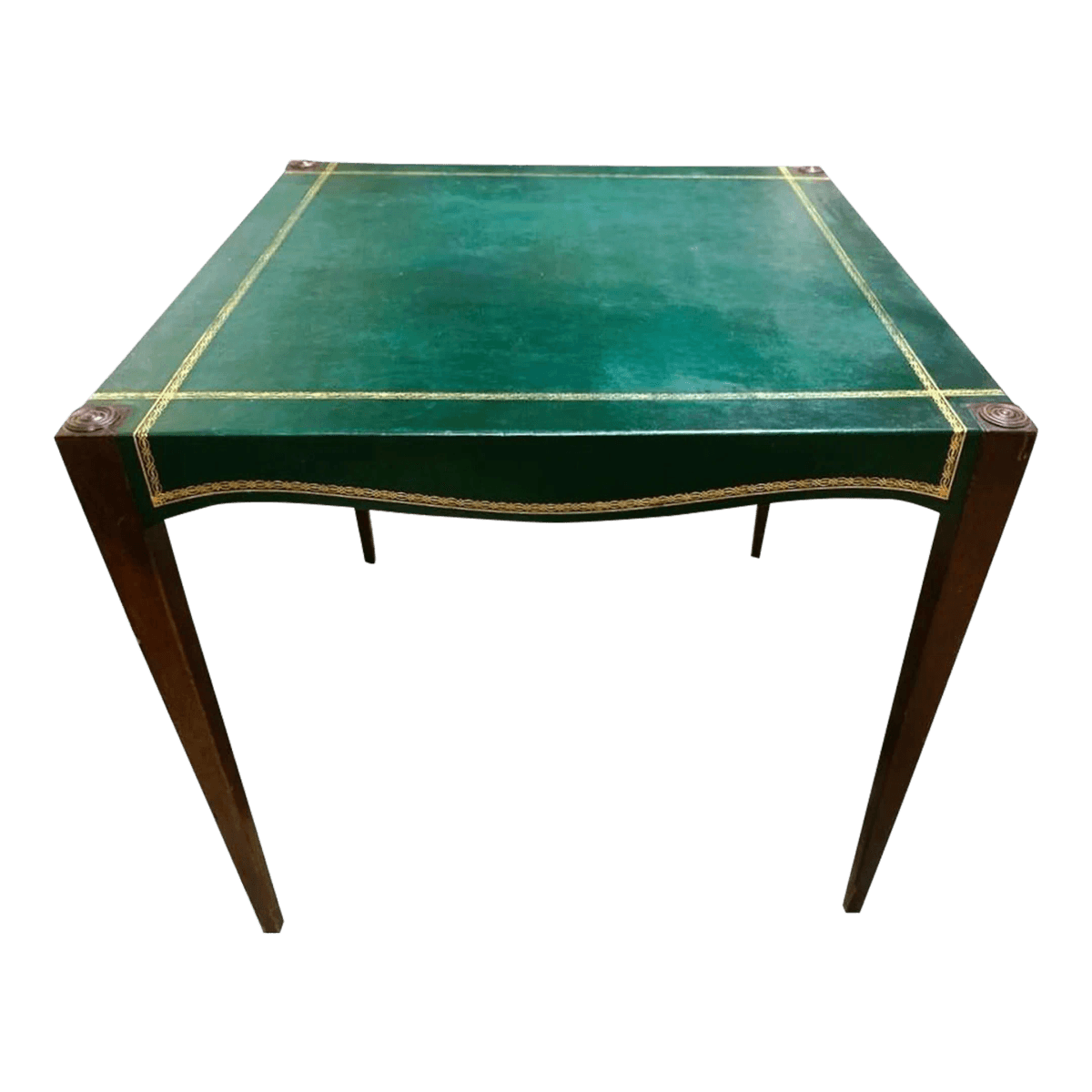 Barnard & Simonds Tooled Green Leather and Mahogany Game Table - Antique Circa 1920s - Thumbnail 2