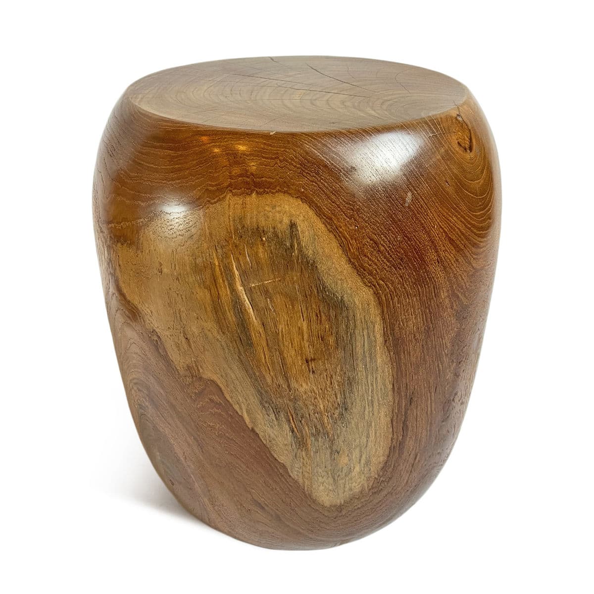 Polished Acacia Rounded Drum Stool Table - Thumbnail 2