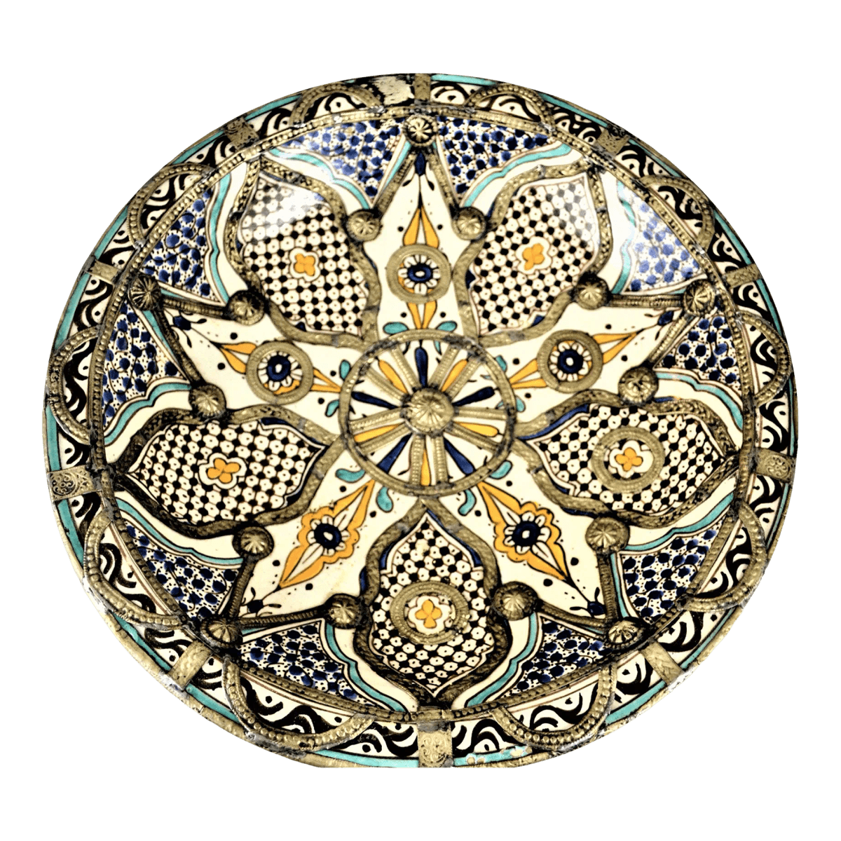 Large Antique Early 20th Century Large Moroccan Bleu De Fez Bowl - Thumbnail 2