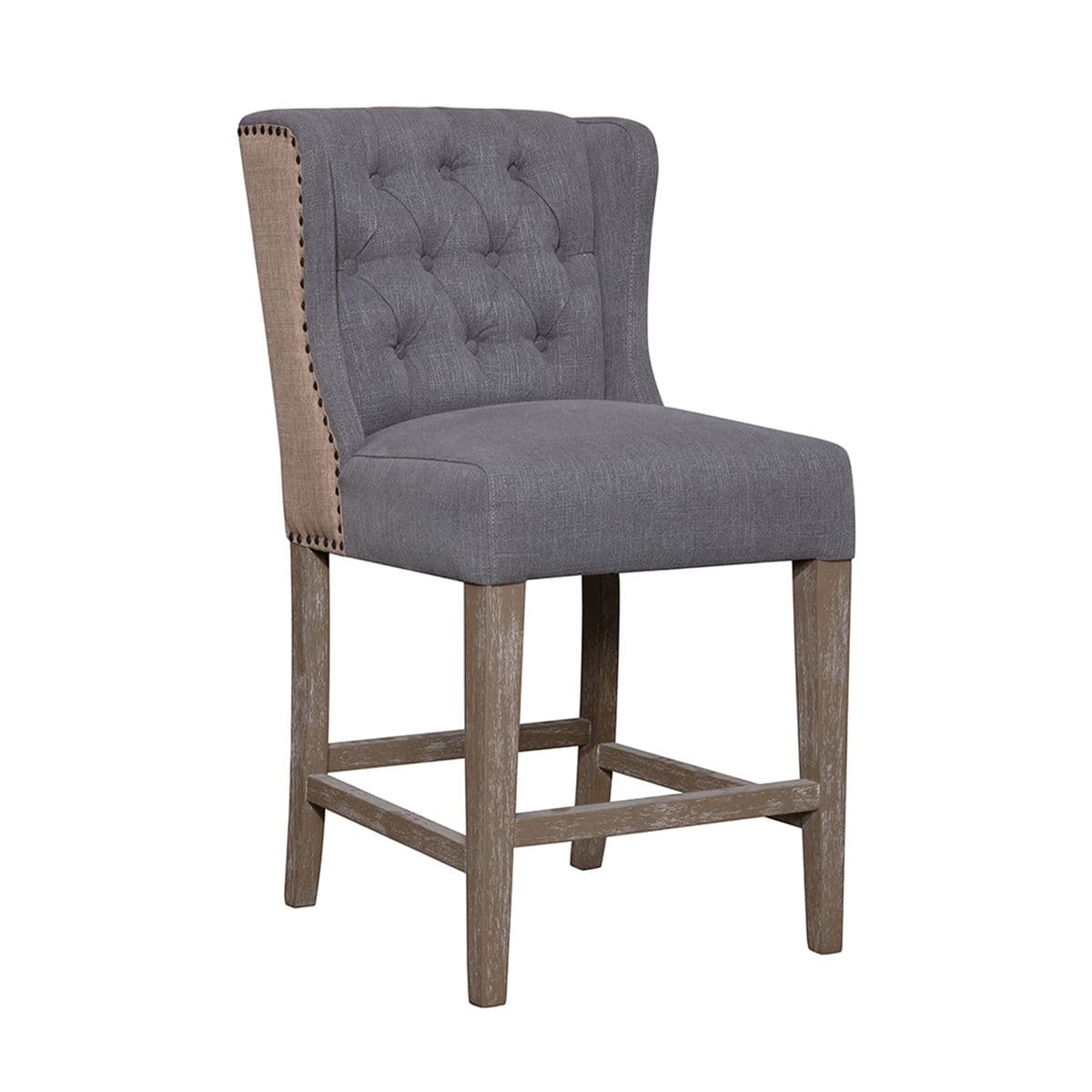 Slate Linen Tufted Counter Stool - Thumbnail 2