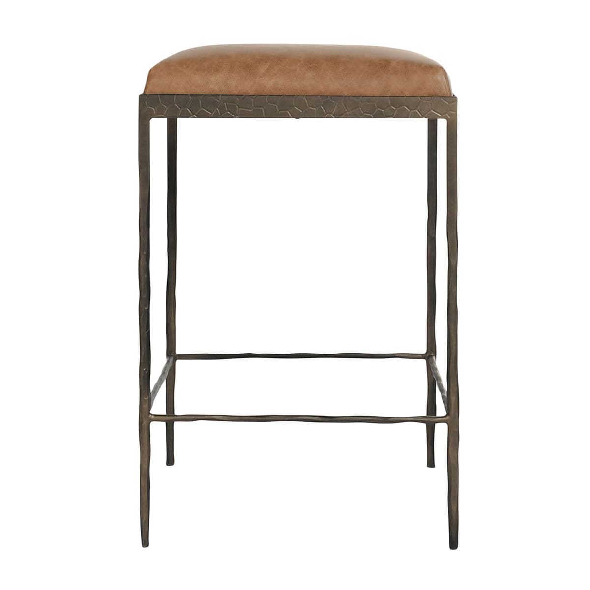 Hammered Iron Chestnut Leather Counter Stool - Thumbnail 2