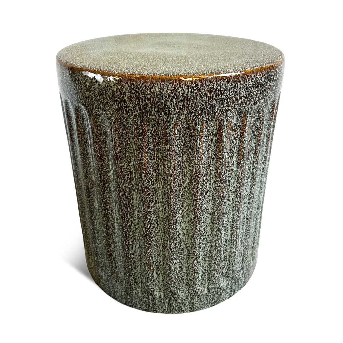 Ceramic Fluted Green Garden Stool - Thumbnail 2
