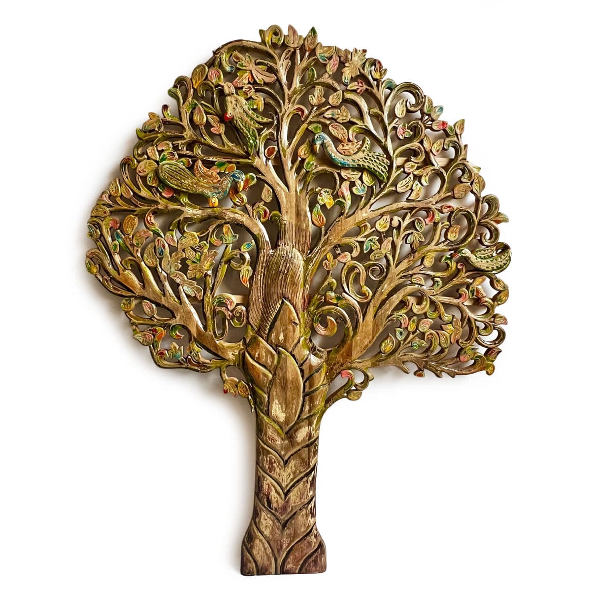 Good Luck Wood Carved Peacock Tree - Thumbnail 2