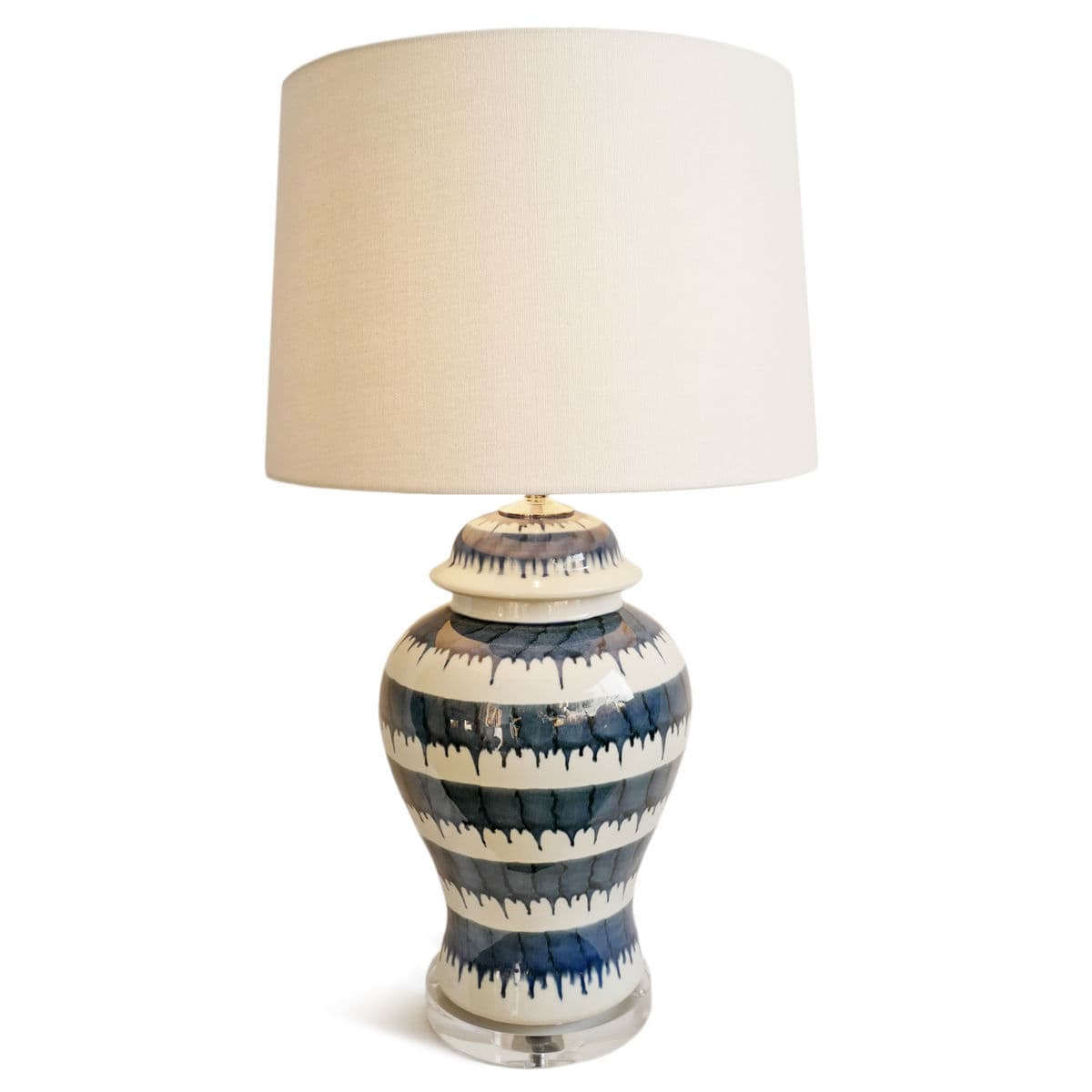 Vintage Indigo Stripe Ceramic Table Lamp - Thumbnail 2