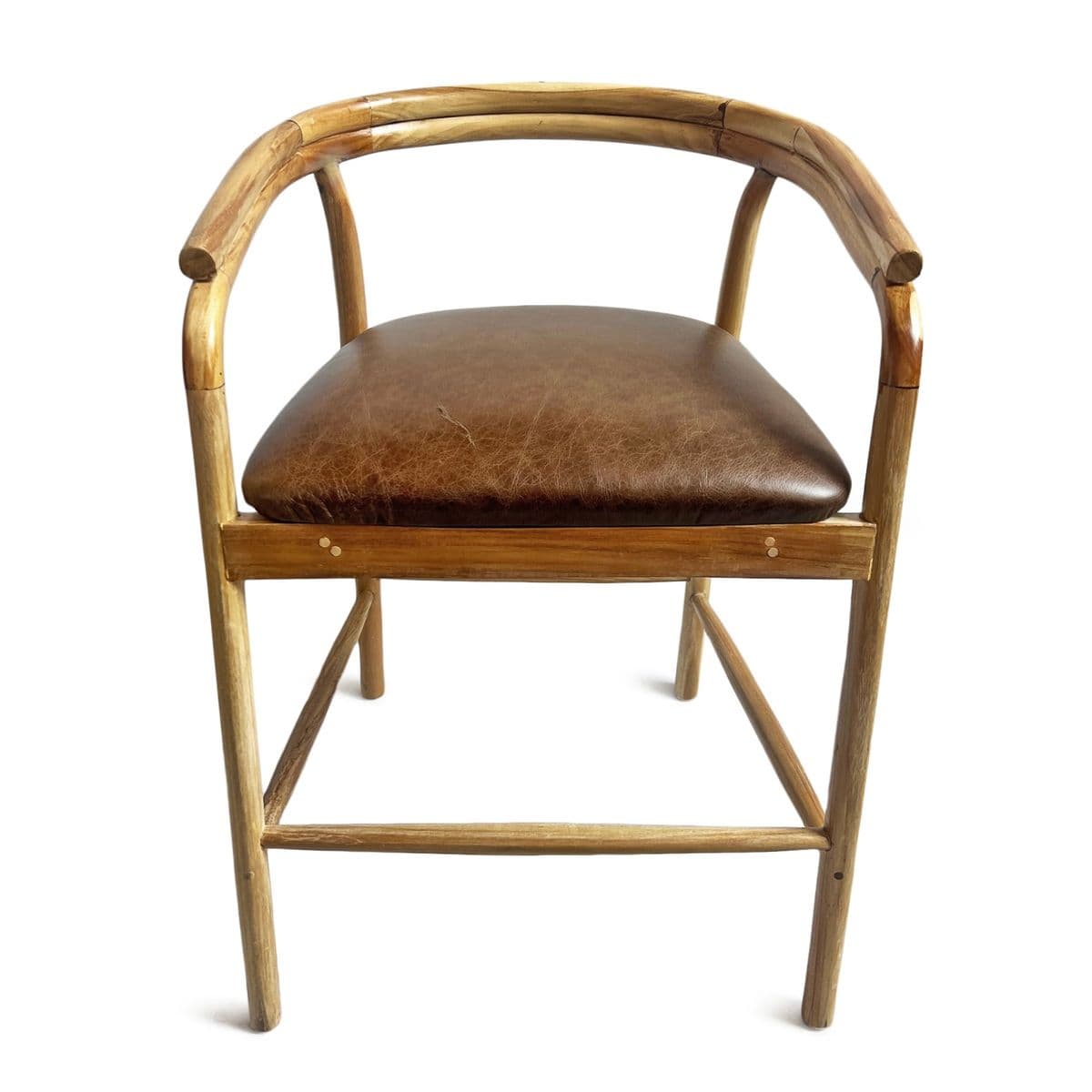 U-Back Brown Leather Counter Stool - Thumbnail 2