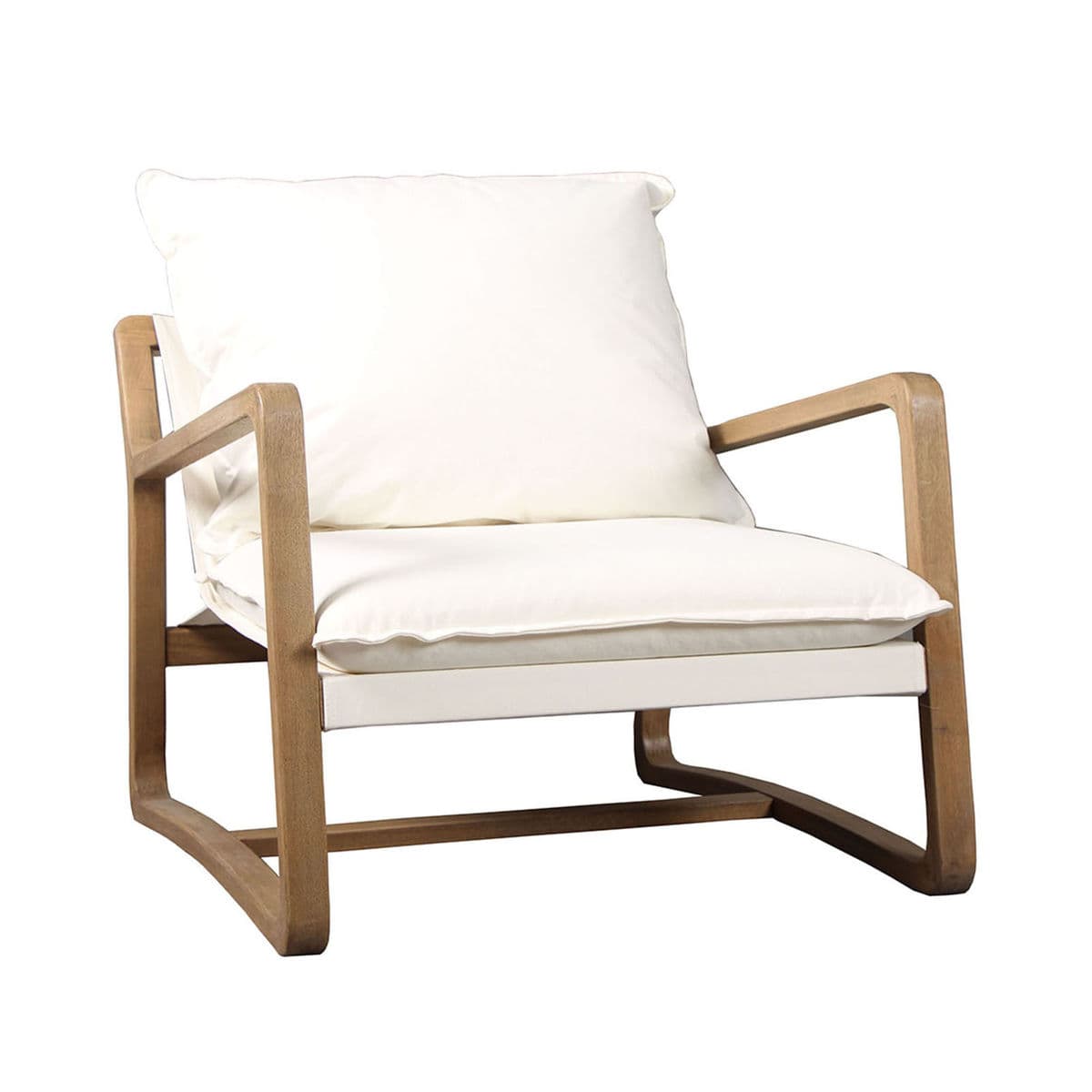 Oak & White Cotton Lounge Chair - Thumbnail 2
