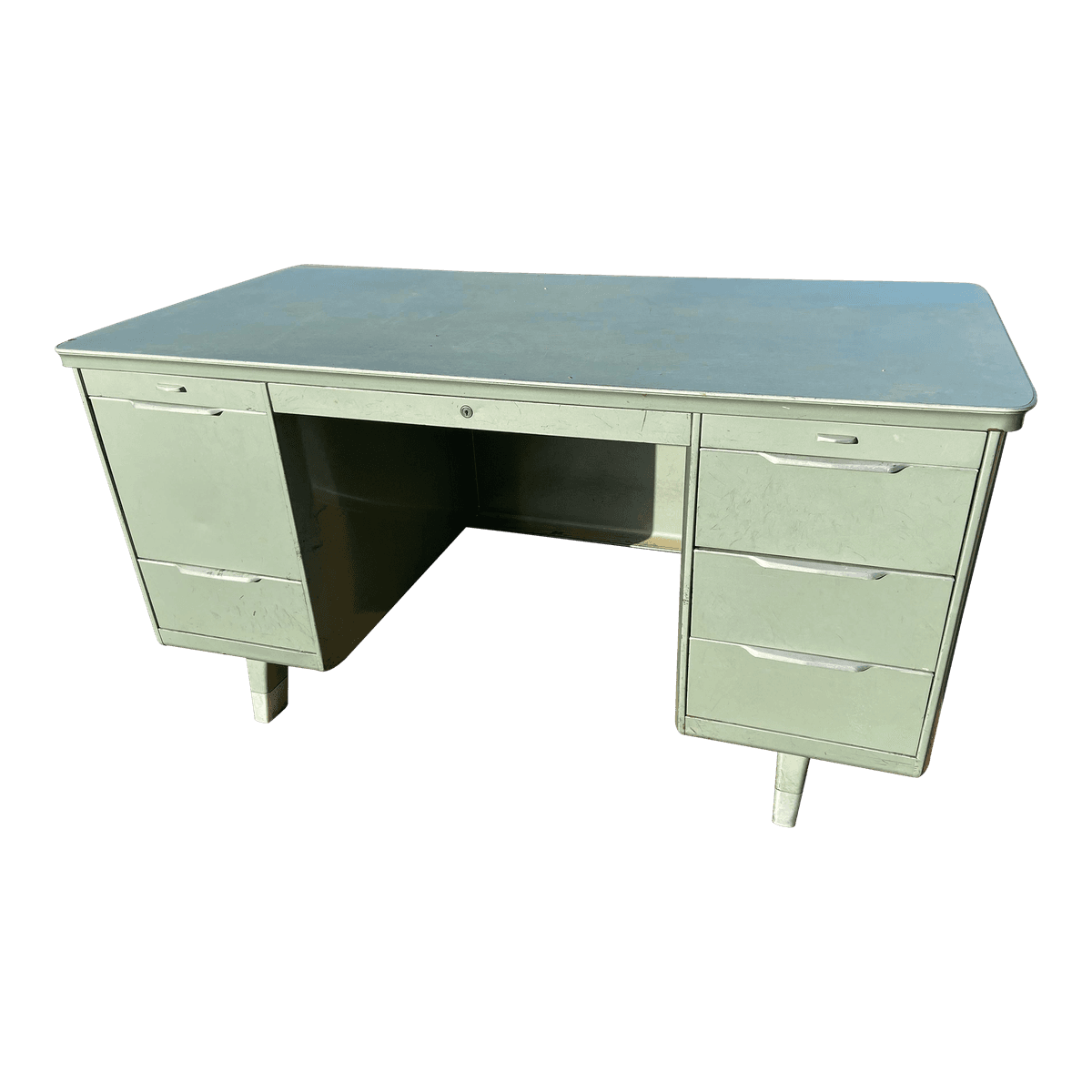 1960s Vintage Mid Century Modern Metal Tanker Desk by General Fireproofing - Thumbnail 2