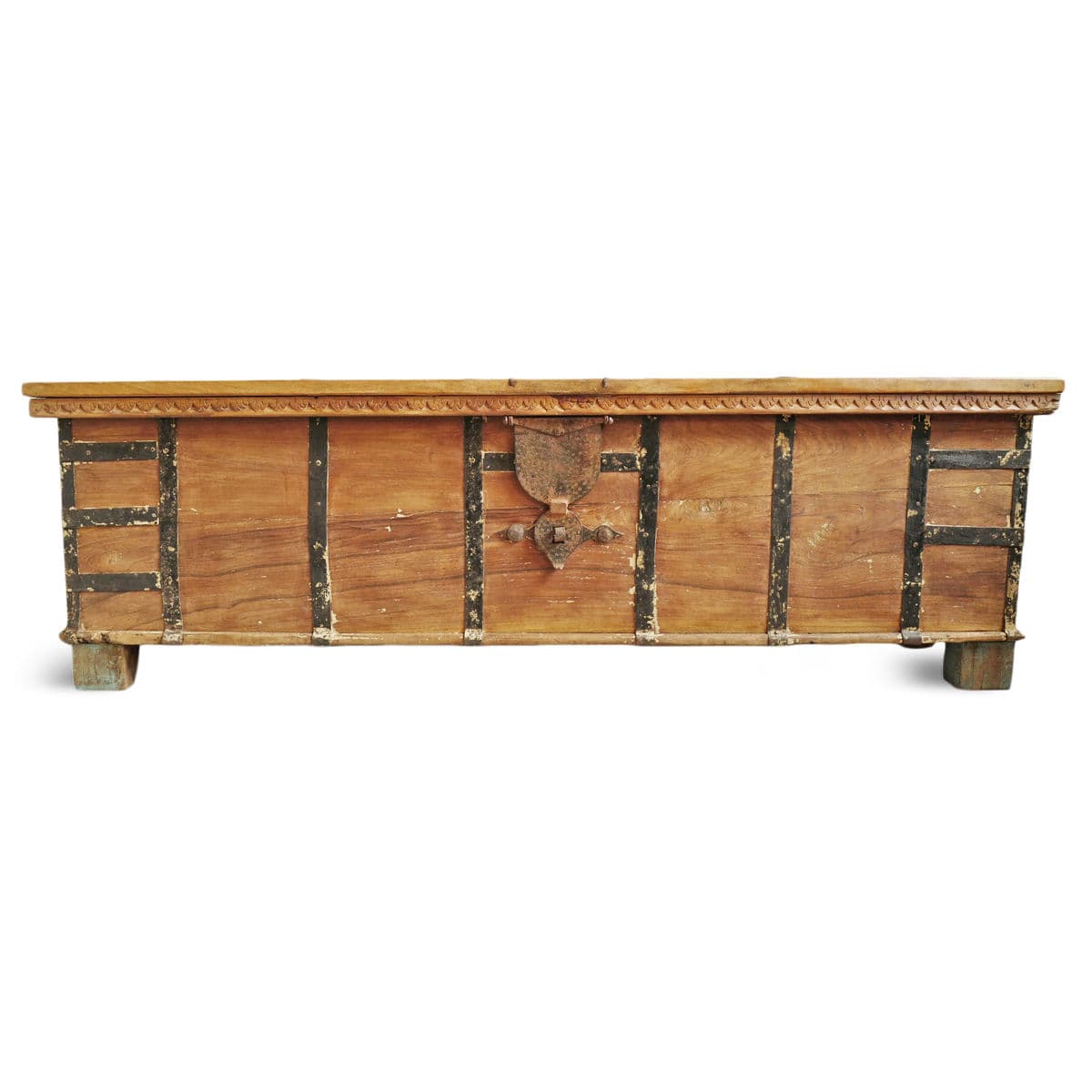 Vintage Farm Wood & Iron Long Trunk - Thumbnail 2