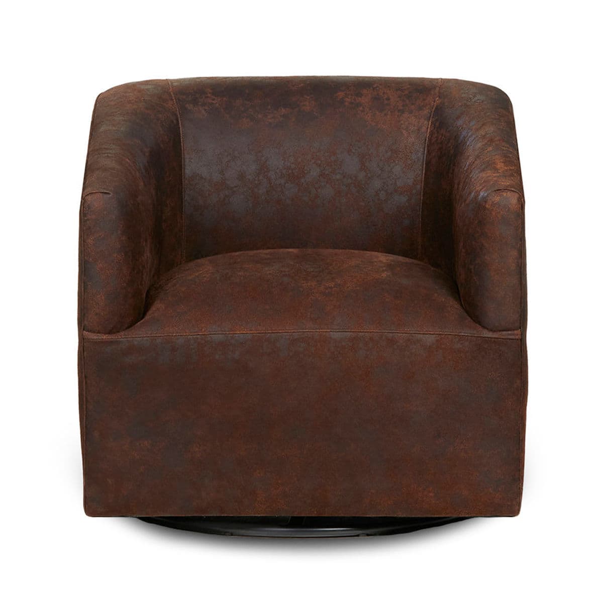 Aged Brown Leather Swivel Accent Chair - Thumbnail 2