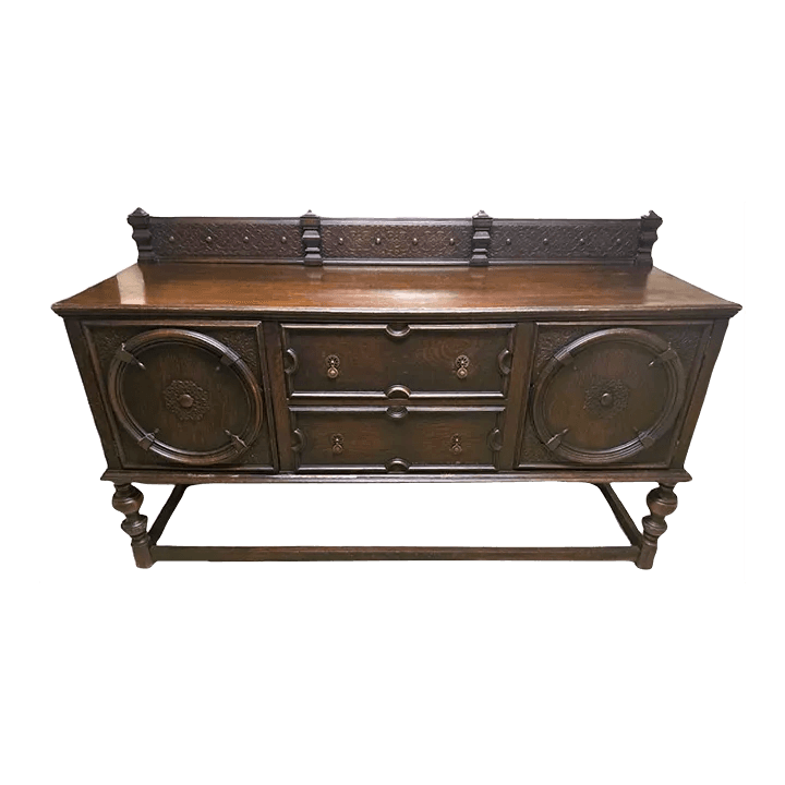 Antique 19th Century English Yorkshire Arts & Crafts Oak Sideboard or Credenza - Large 72" Wide - Thumbnail 2