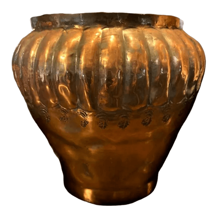 Vintage Egyptian Hammered Copper Wide Mouth Vase - Mid 20th Century - Thumbnail 2